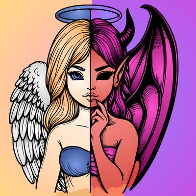 realistic angel half demon