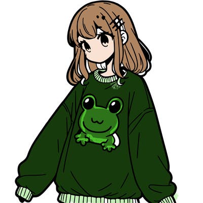 girl wearing frogging sweatshirt