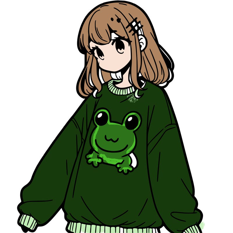 girl wearing frogging sweatshirt