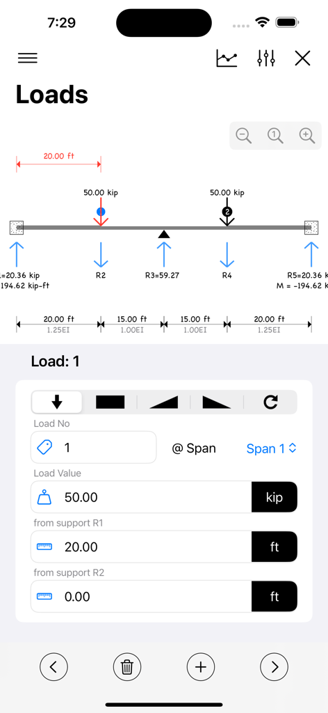 A-Beam* - Structural analysis app interface for entering beam load parameters and dimensions