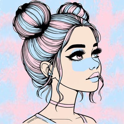 realistic girl with buns on the top of her head