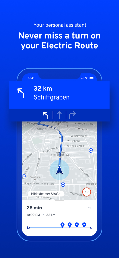 ElectricRoutes - ElectricRoutes app interface showing real time navigation and charging stops for electric vehicles