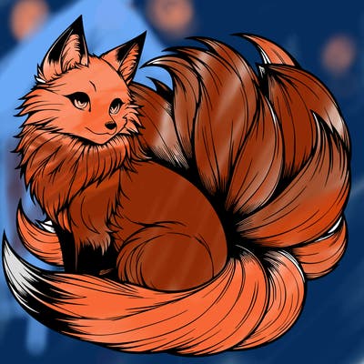 realistic detailed 9 tailed anime fox