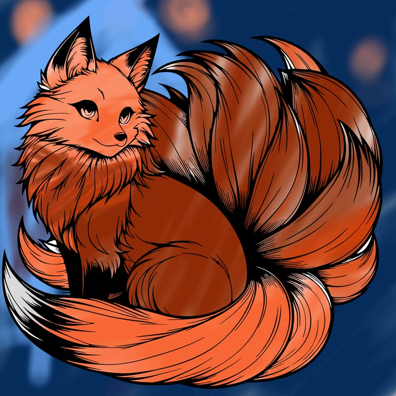 realistic detailed 9 tailed anime fox