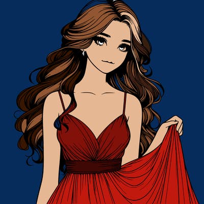 realistic girl in flowy silky prom dress