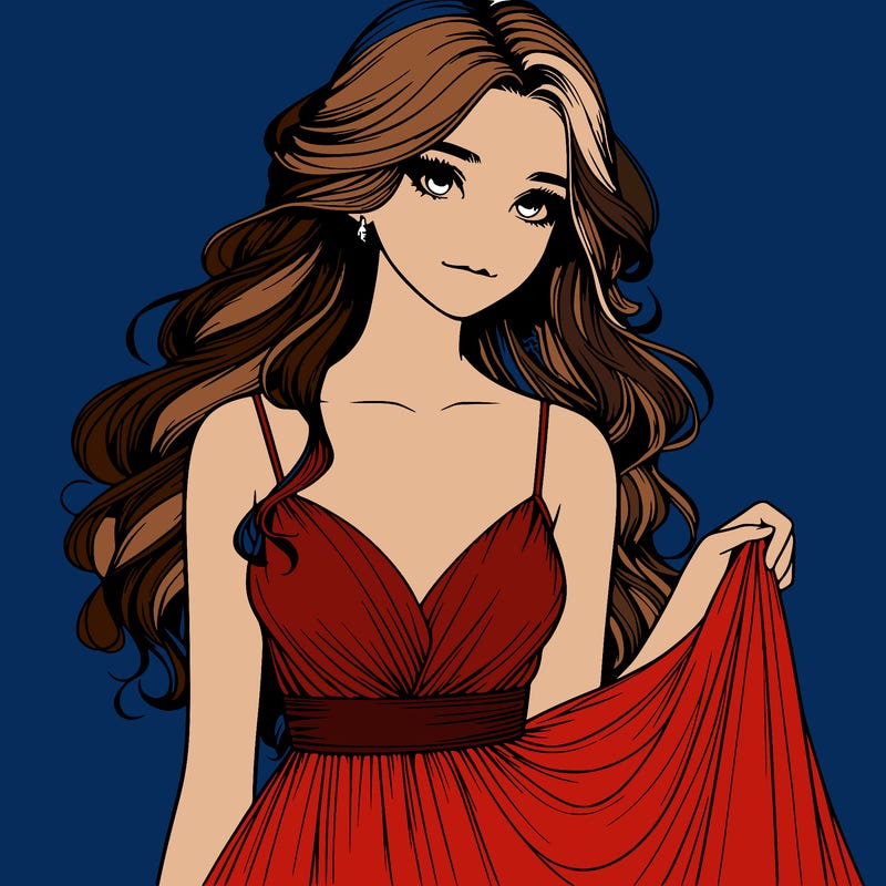 realistic girl in flowy silky prom dress