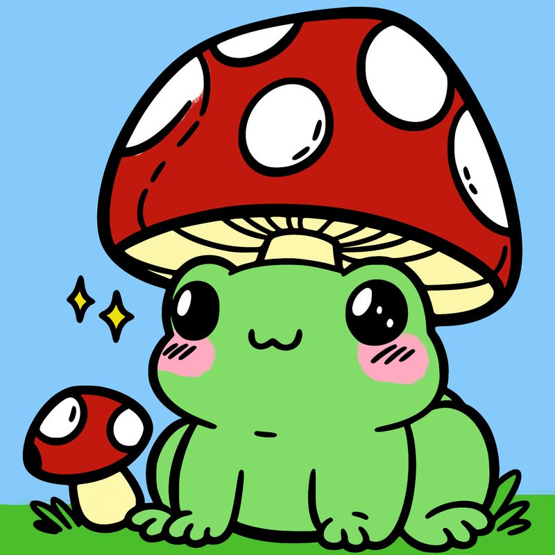 a cute frog with a mushroom hat