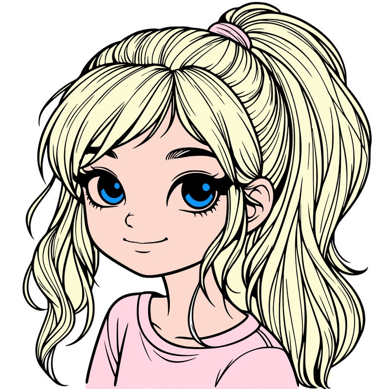 realistic girl with ponytail