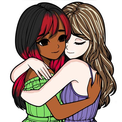 realistic girls hugging