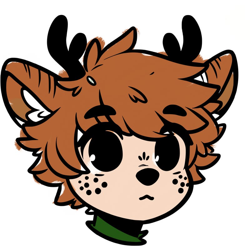 a humanoid deer with soft fluffy ears
