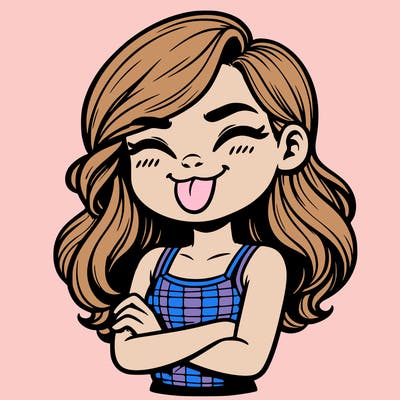 realistic girl crossing her arms and wearing a tank top with her tongue held out she has long hair