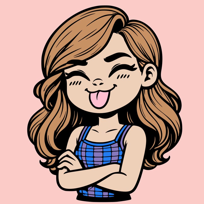 realistic girl crossing her arms and wearing a tank top with her tongue held out she has long hair