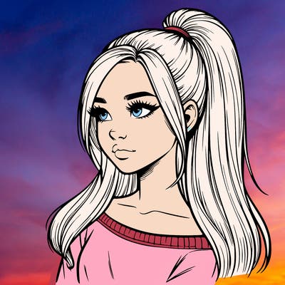 realistic girl with a high ponytail