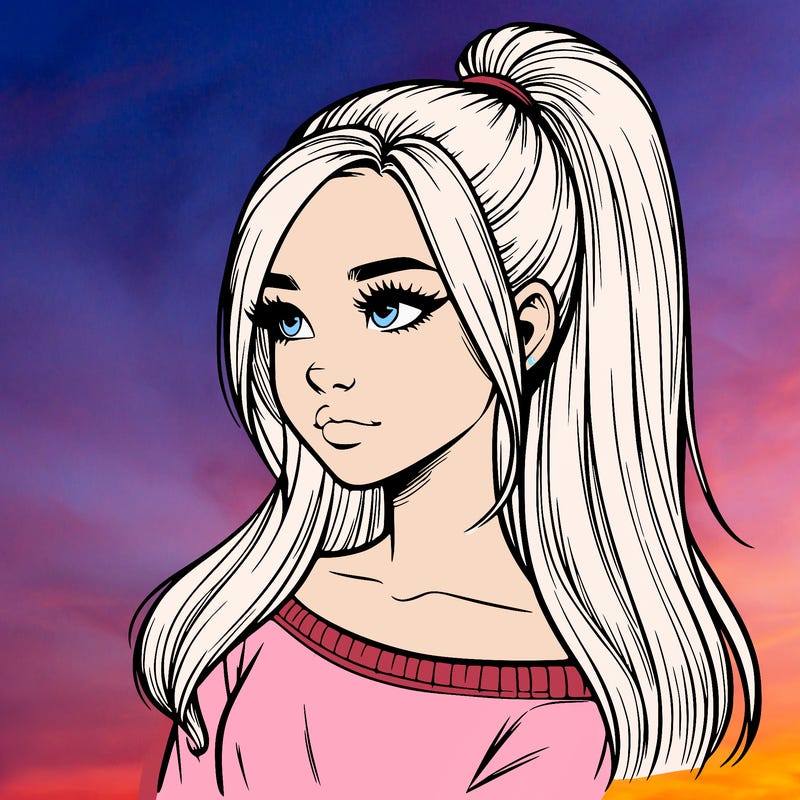 realistic girl with a high ponytail