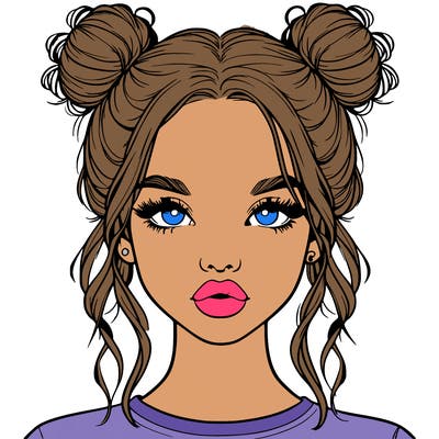 realistic girl with two buns in hair and lips