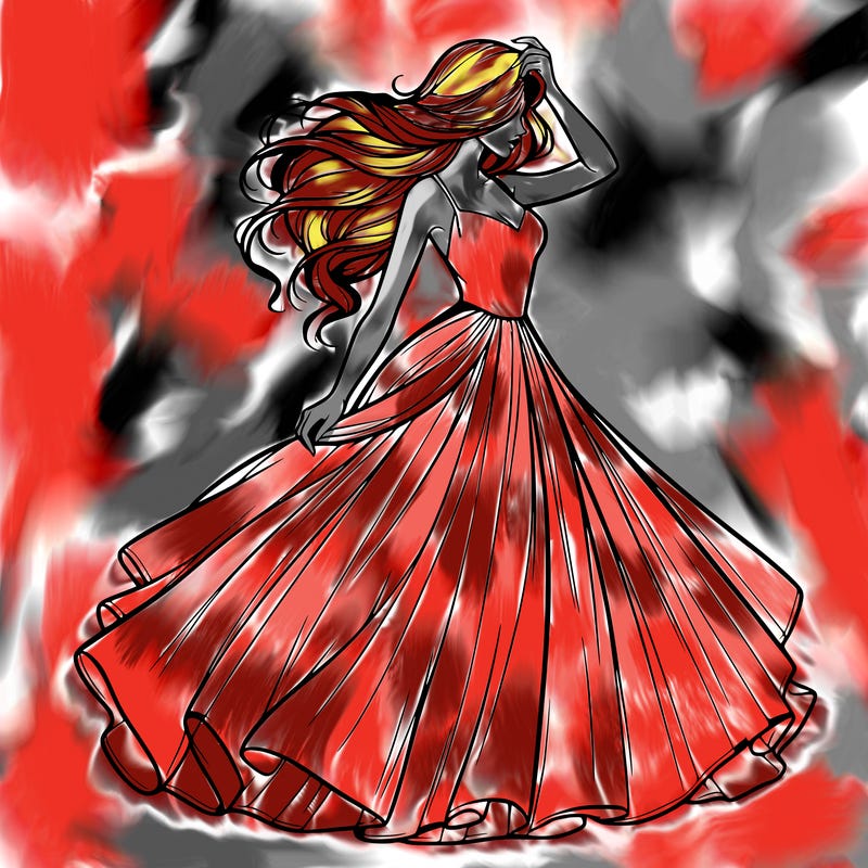 realistic woman with dress flowing in the wind
