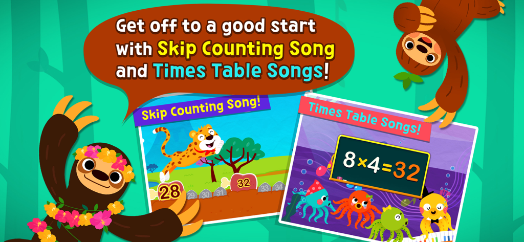 Pinkfong Fun Times Tables - Paresseux animés présentant des chansons de comptage par bonds et de tables de multiplication pour enfants