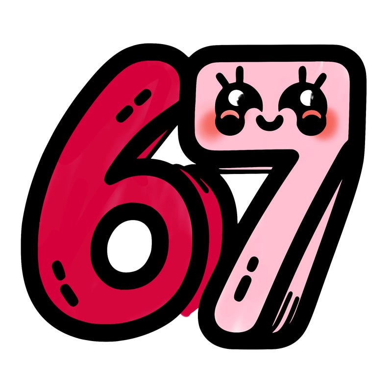 the numbers 67