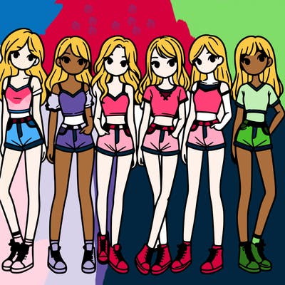 a group of girls wearing crop tops and shorts