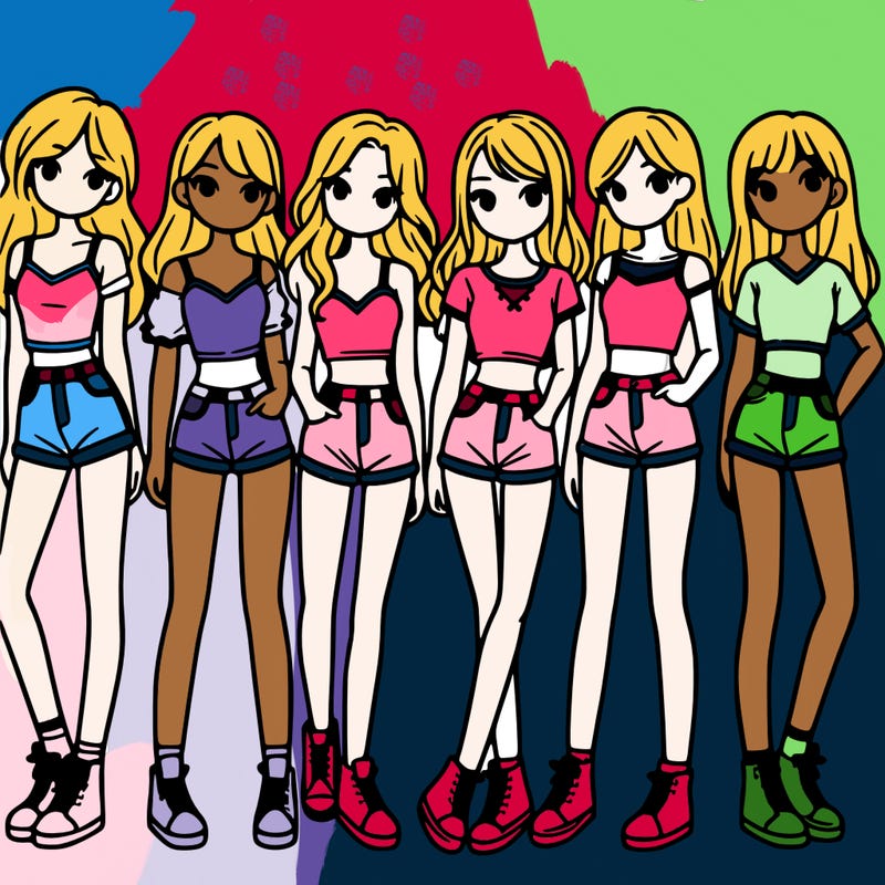 a group of girls wearing crop tops and shorts