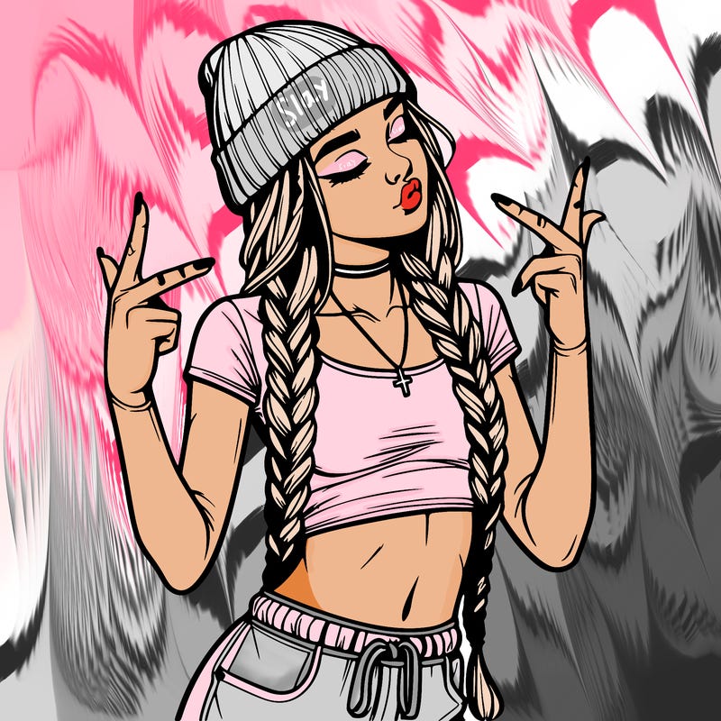 realistic teenage girl with braids and a beanie and crop top doing 🫶🏼