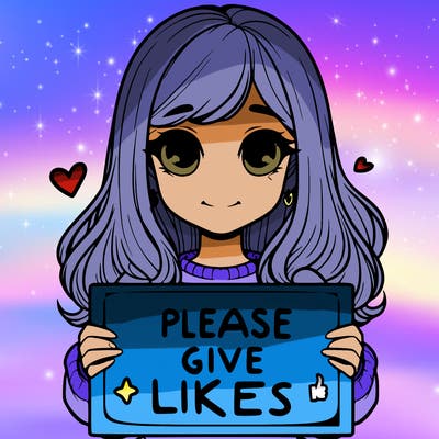 realistic girl that is holding a sign that says please give likes