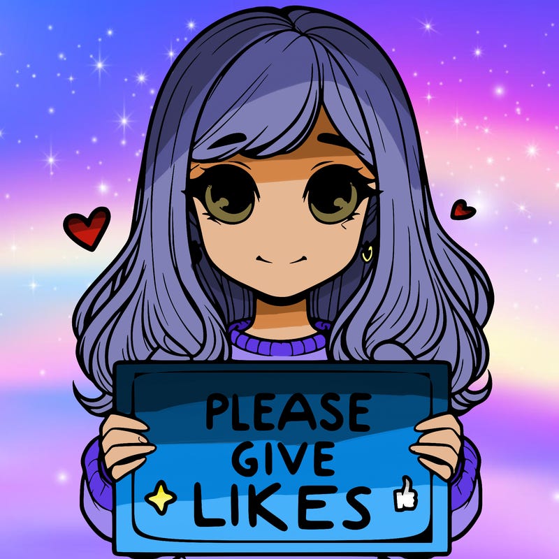 realistic girl that is holding a sign that says please give likes