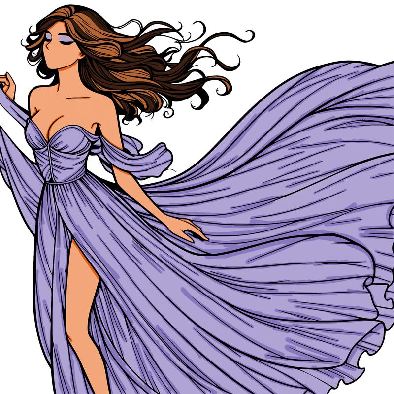 realistic woman in dress flowing the the wind