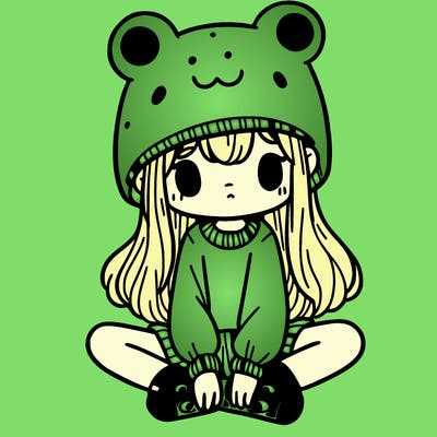 a girl wearing a frog hat and some frog socks