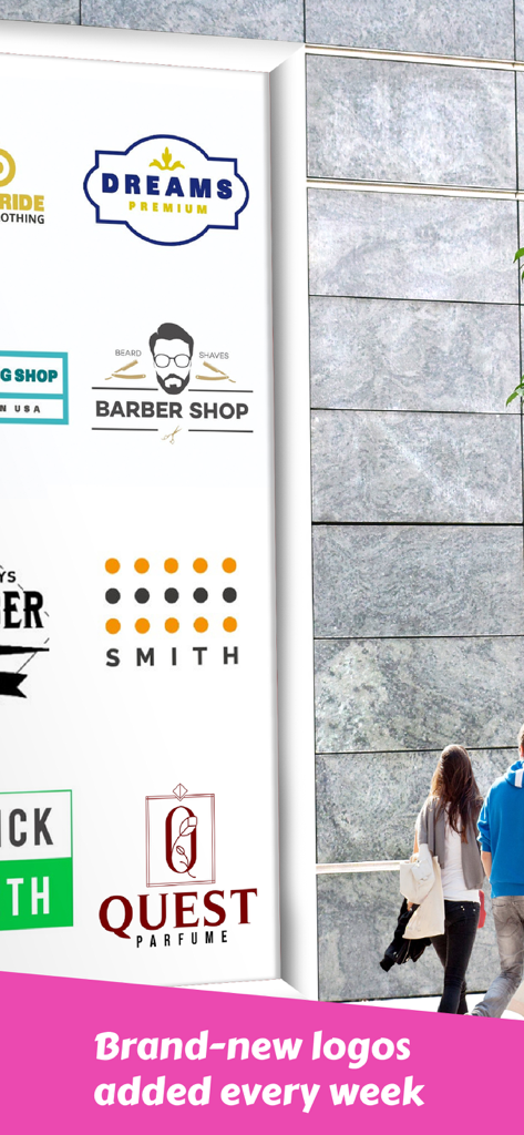 A variety of professional business logo templates including designs for a barber shop and perfume brand.