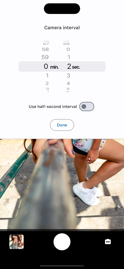 selfer - timer camera - Camera interval settings and photo preview in the selfer app