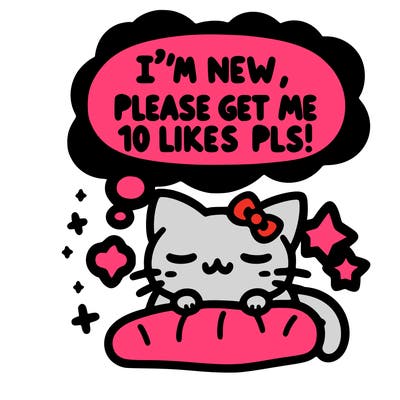 kitty taking a nap dream talking and saying "i'm new, please get me at least 10 likes pls!!"