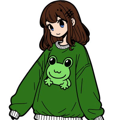 girl wearing frogging sweatshirt