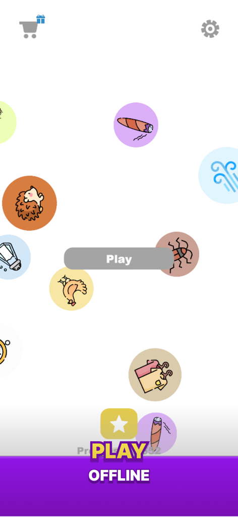 Alchemy - Merge Puzzle Game - Alchemy - Merge Puzzle Game start screen featuring a central Play button and various element icons.