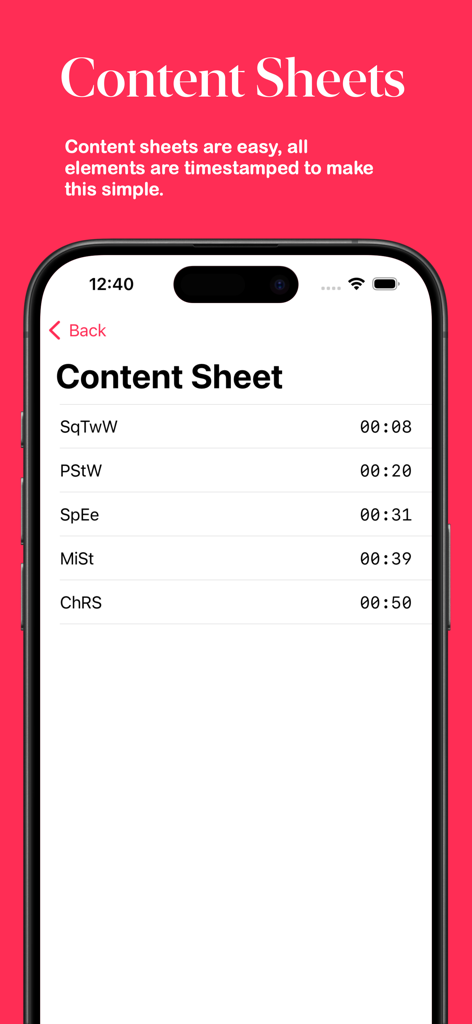 Skates: Technical Specialist - Interface showing a figure skating content sheet with timestamped technical elements within the Skates app