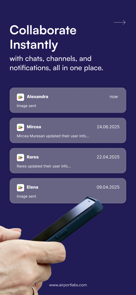 Instant collaboration and team notifications in the Airport Community app