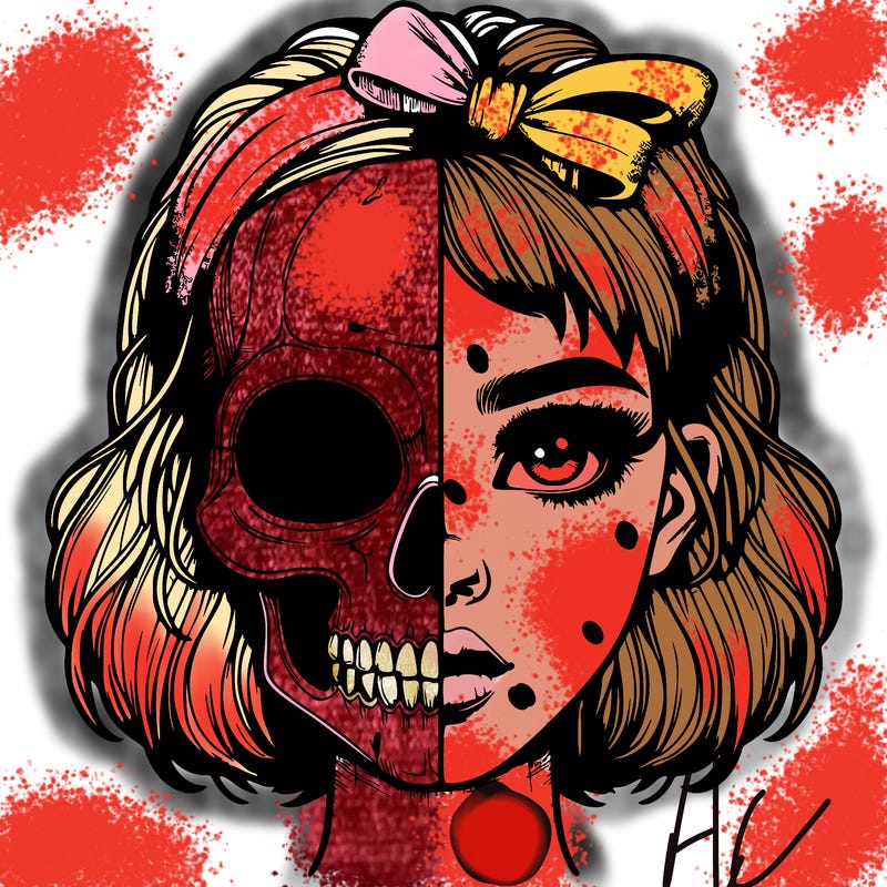 realistic girl with half skull mask