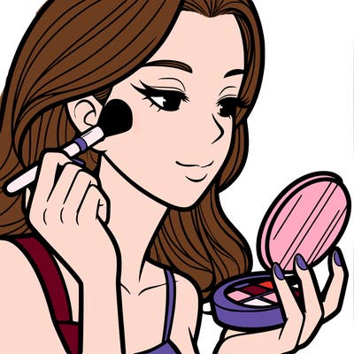 little girl putting on makeup