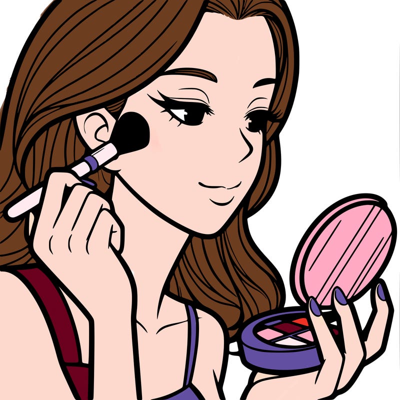 little girl putting on makeup