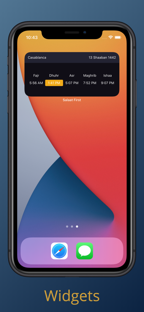 Salaat First - الصلاة أولا - iPhone-Startbildschirm mit dem Salaat-First-Gebetszeiten-Widget für Casablanca