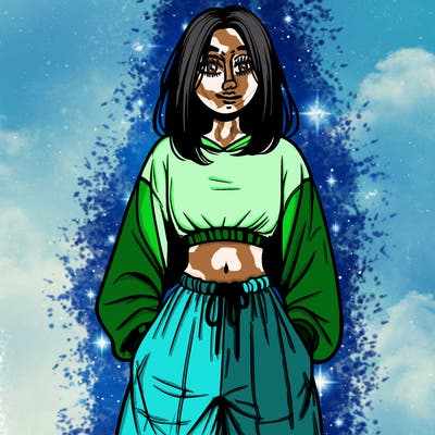 realistic girl faceless with baggy pants and a crop top