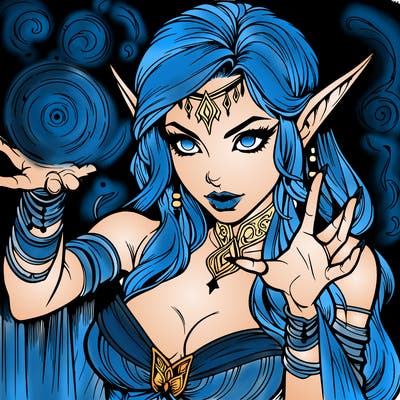 realistic scary beautiful elf sorceress casting spell