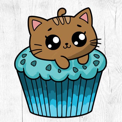 a kitty sitting in a cupcake