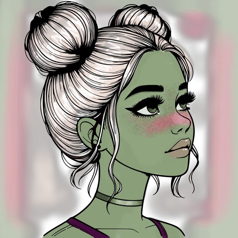 realistic girl with buns on the top of her head