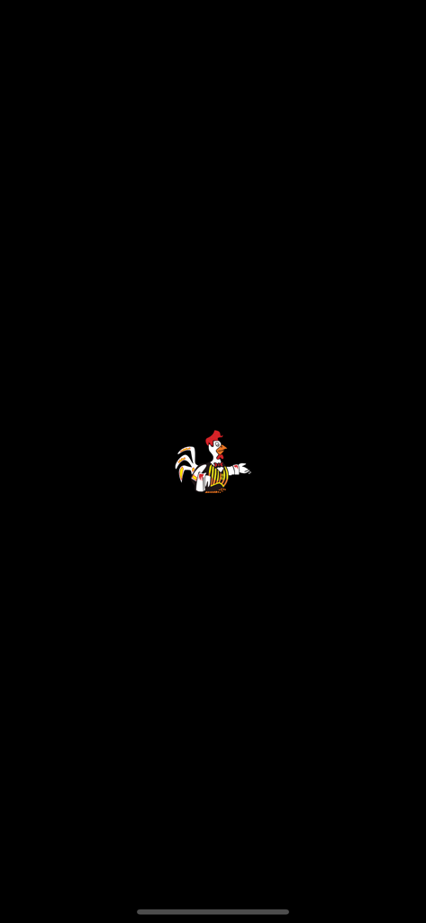 Griller (Seven Kings) - Splash screen of the Griller Seven Kings app featuring a cartoon chicken logo in a waiter outfit on a black background