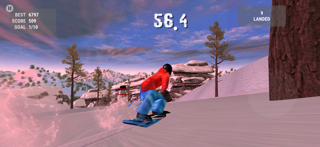 Crazy Snowboard - A character snowboarding on a snowy mountain in Crazy Snowboard app