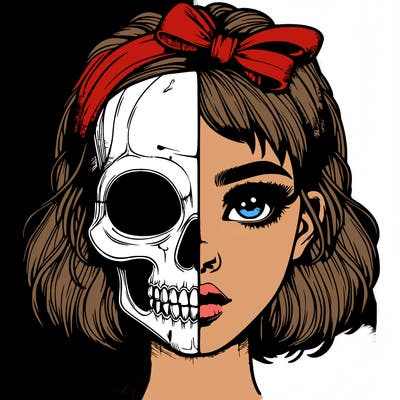 realistic girl with half skull mask