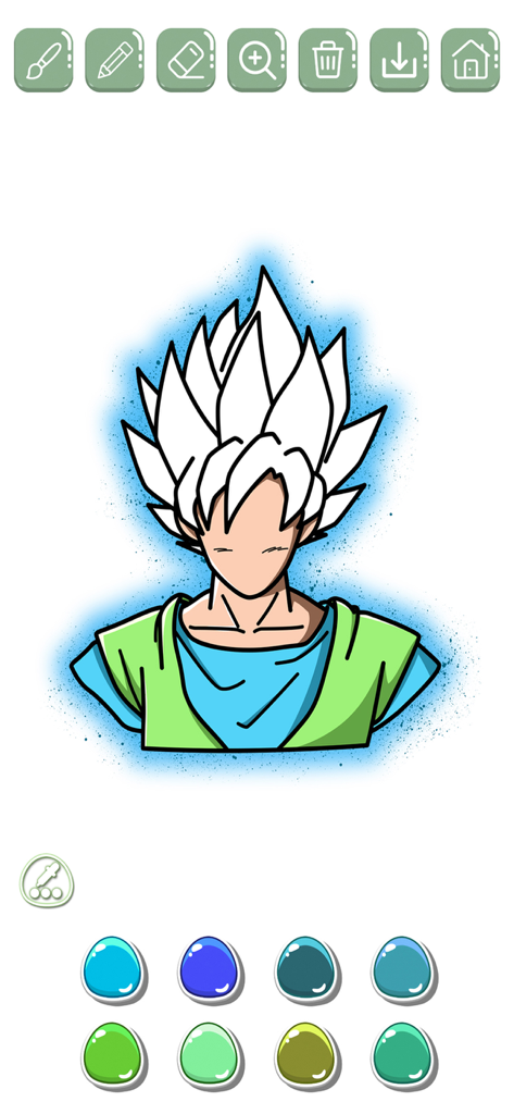 Manga & Anime coloring book - Interface of the Manga and Anime coloring book app showing an anime character and color palette