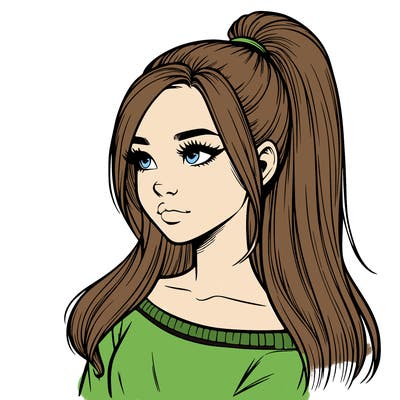 realistic girl with a high ponytail