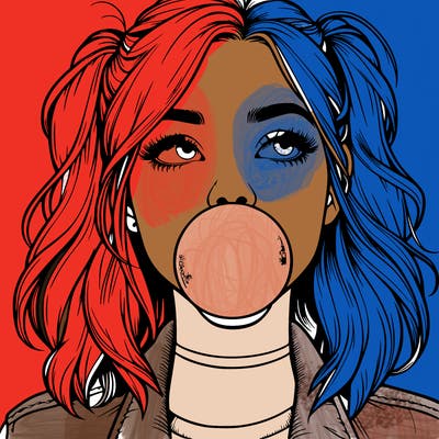 realististic girl blowing bubble -gum